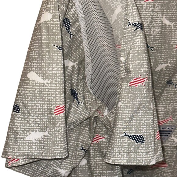 Columbia Short Sleeve Venter Button Down Collar Fishing Shirt XL Patriotic Shark - Picture 5 of 7